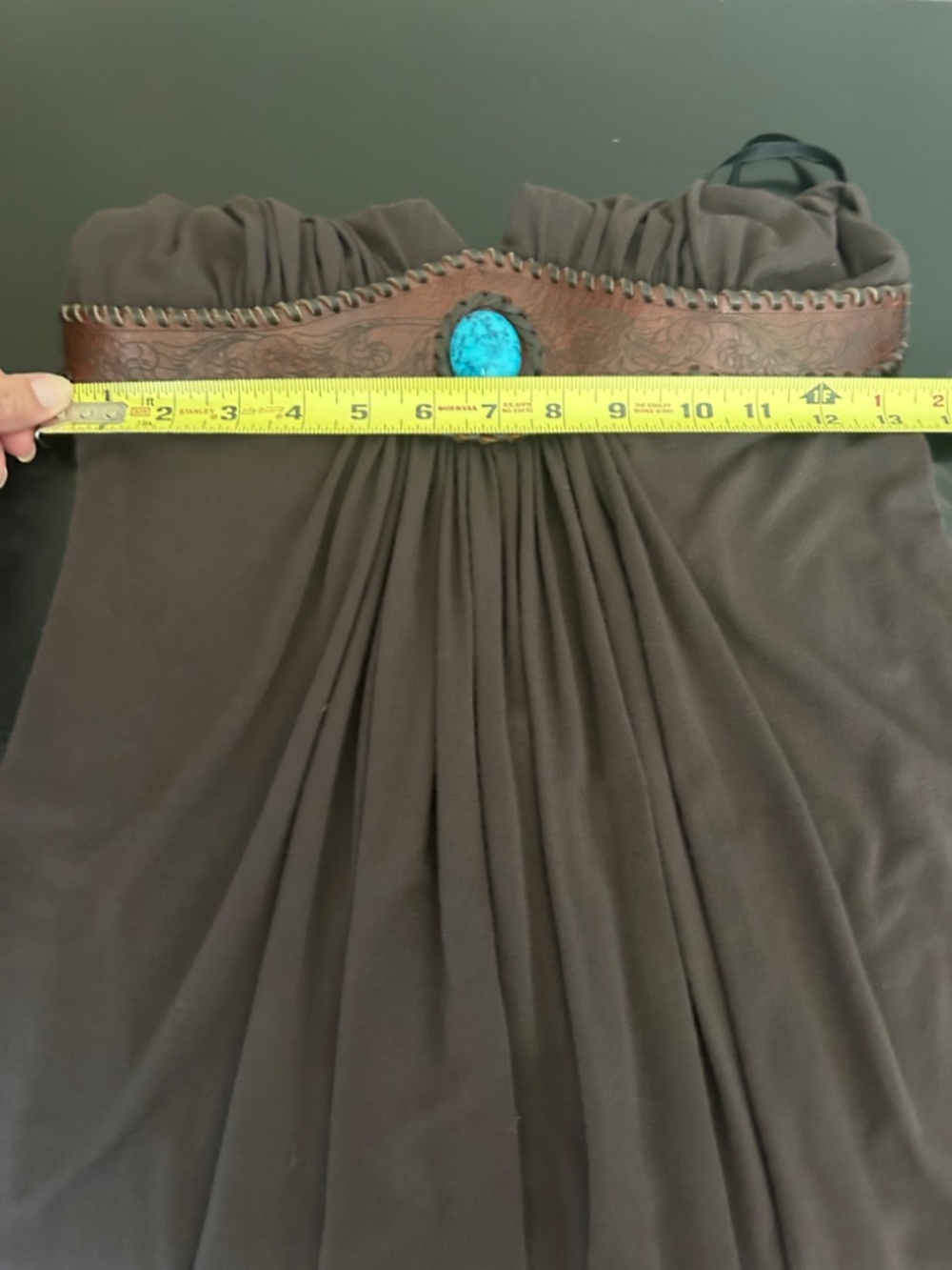 Sky Brown Top with Turquoise Stone-Whipstitched faux Leather Waistband.NWT. Sz L - Picture 13 of 15